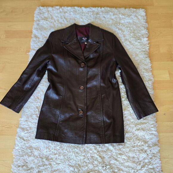 VERA PELLE Womens Burgundy Leather Jacket Button Down Size M Western Preppy - Picture 3 of 13
